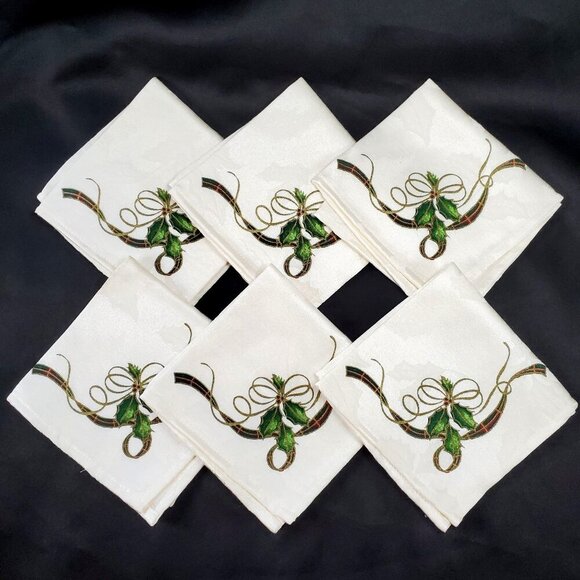 VTG Lenox Christmas Holiday Nouveau Dinner Napkins, 10” Square Set of  Jacquard - Picture 1 of 10